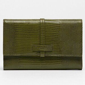 Hammitt Benjamin Leather Wallet In Evergreen Lizard One Size NWT